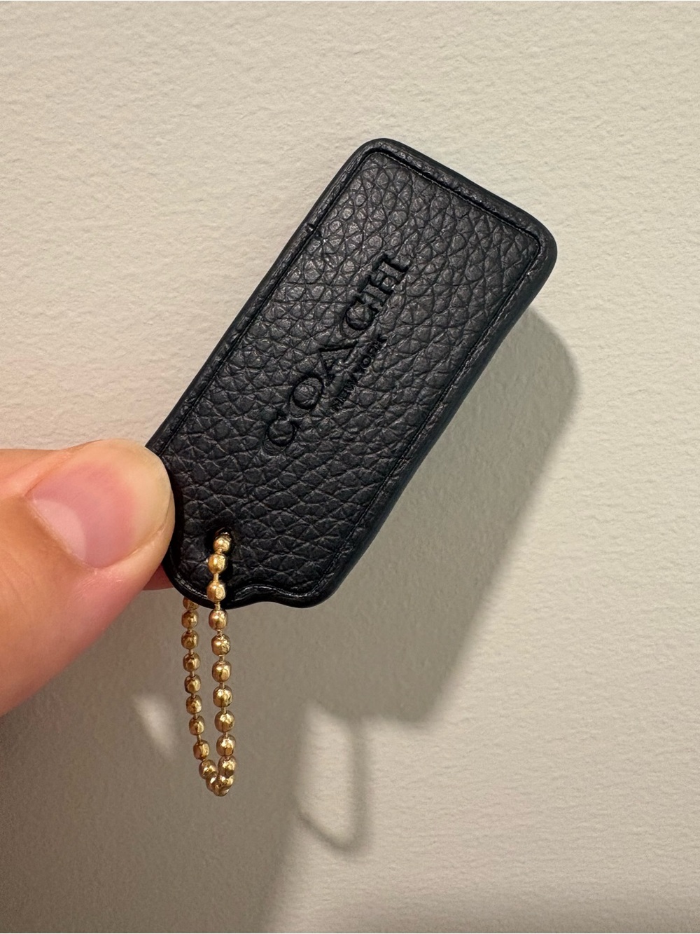 Coach Black Pebbled Leather Key Tag with Gold Ball Chain